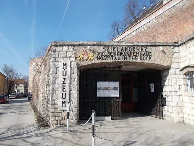 The stone entrance of the Hospital in the Rock museum under Castle Hill
