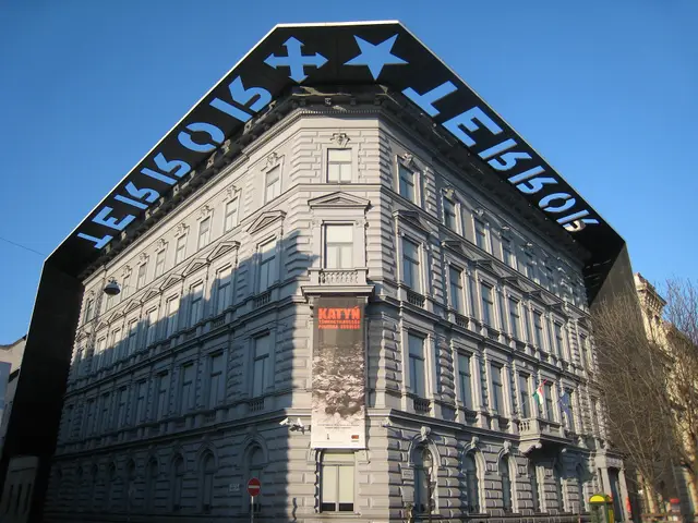 The House of Terror Museum with its projecting black roof lettered TERROR