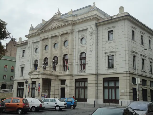 The pale neoclassical facade of the Budai Vigadó, home of the Hungarian Heritage House